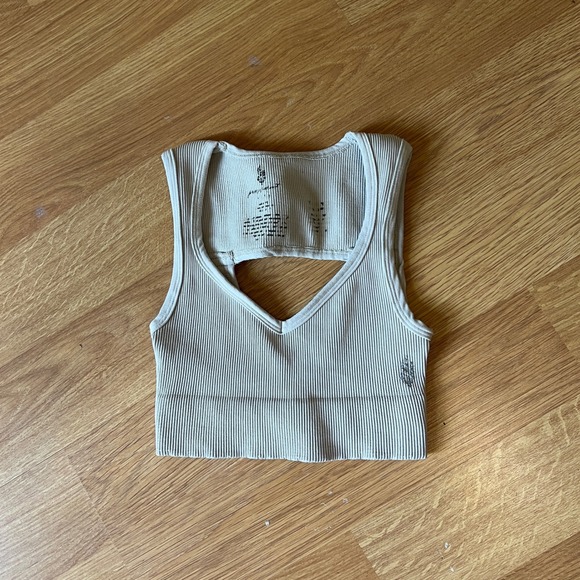 FP Movement by Free People Tops - Free People Movement Ribbed V-Neck Cutout Back Crop Top Cream S